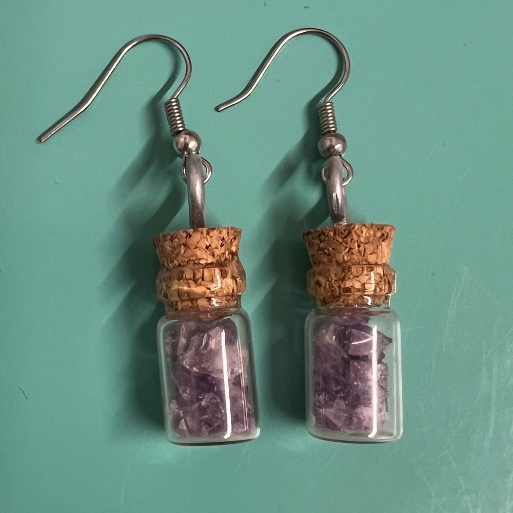 New Amethyst Crystal Bottle earrings hippie boho chakra yoga healing protection